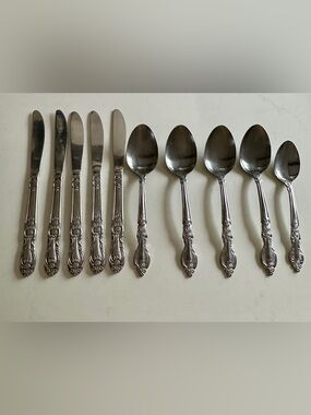 Rogers Stainless Japan Ornate Floral Flatware Pieces Knives Spoons Unique